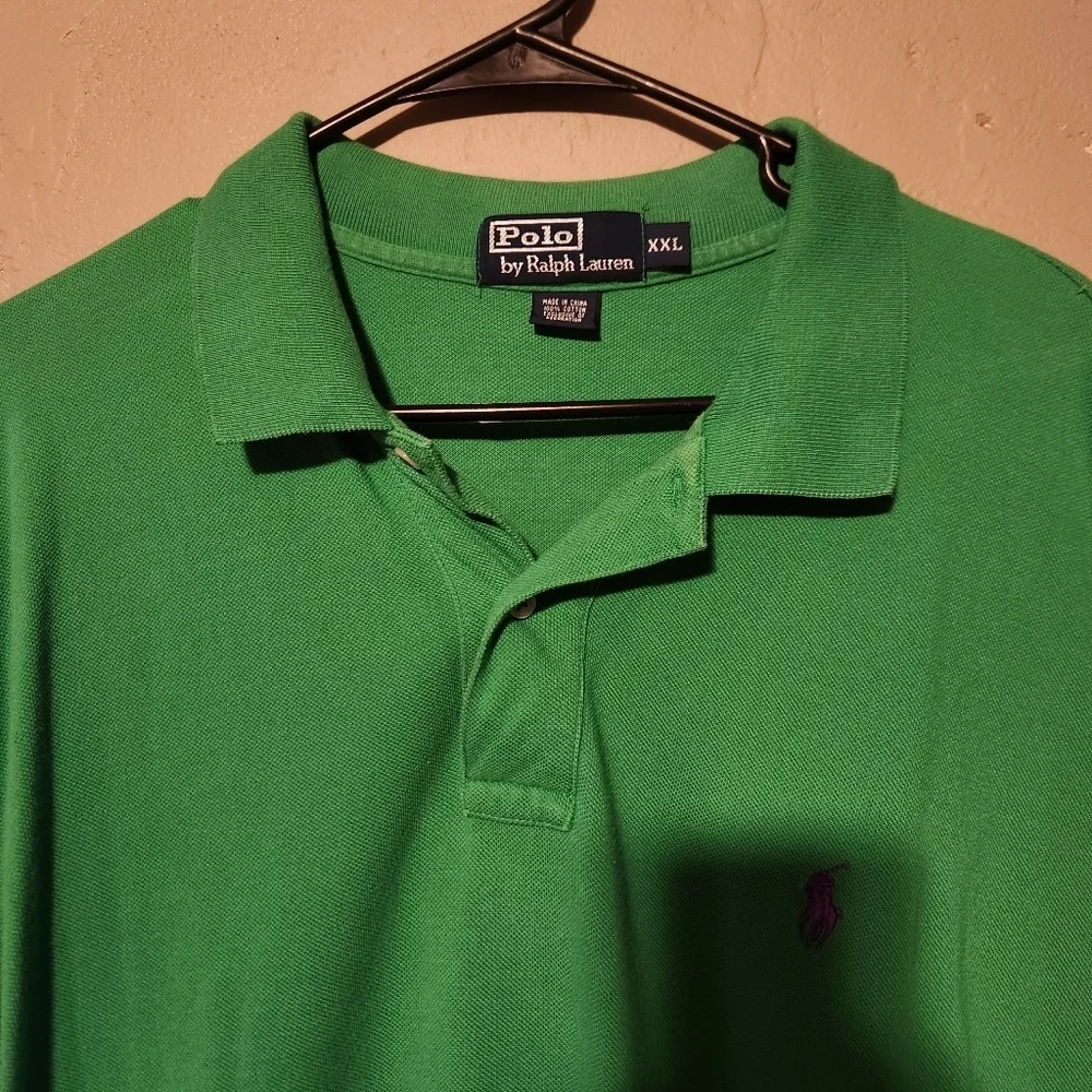 Green Polo by Ralph Lauren cotton polo shirt with a purple embroidered logo XXL